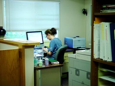 Working in the office.
